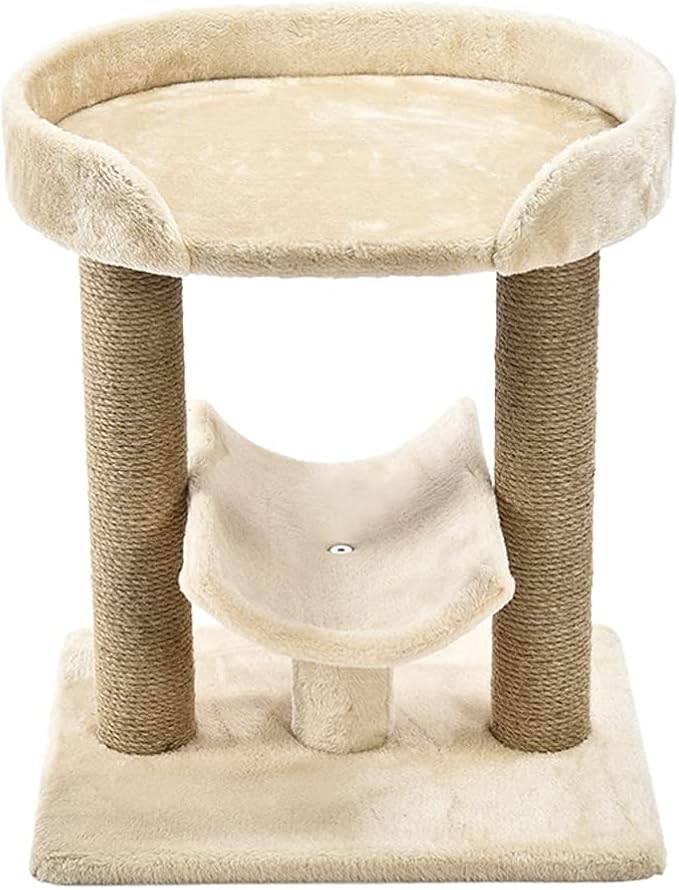 Amazon Basics Multi-Platform Cat Tree with Scratching Post for Indoor Cats up to 25lbs, 18 x 14 x 22 Inches, Beige