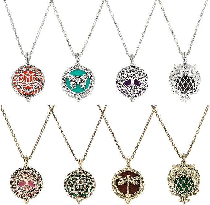 arricraft 8 Pcs Essential Oil Diffuser Pendants, Alloy Aromatherapy Charms Necklace Bulk Blend Perfume Diffuser Necklace Set for Women Jewelry Accessories