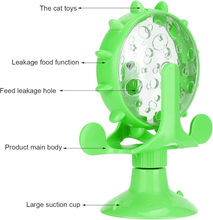 Cat Food Leakage Toy, Windmill Treat Dispensing Cat Puzzle for Indoor Cats, Interactive Slow Feeder with Suction Cup for Kitten Snacks, Mental Enrichment & Fun Play
