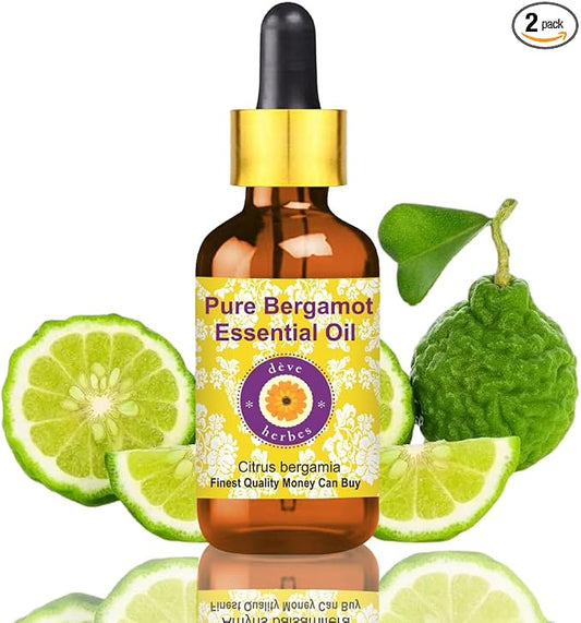 Deve Herbes Pure Bergamot Essential Oil (Citrus bergamia) with Glass Dropper Natural Therapeutic Grade Steam Distilled 10ml (0.33 oz)