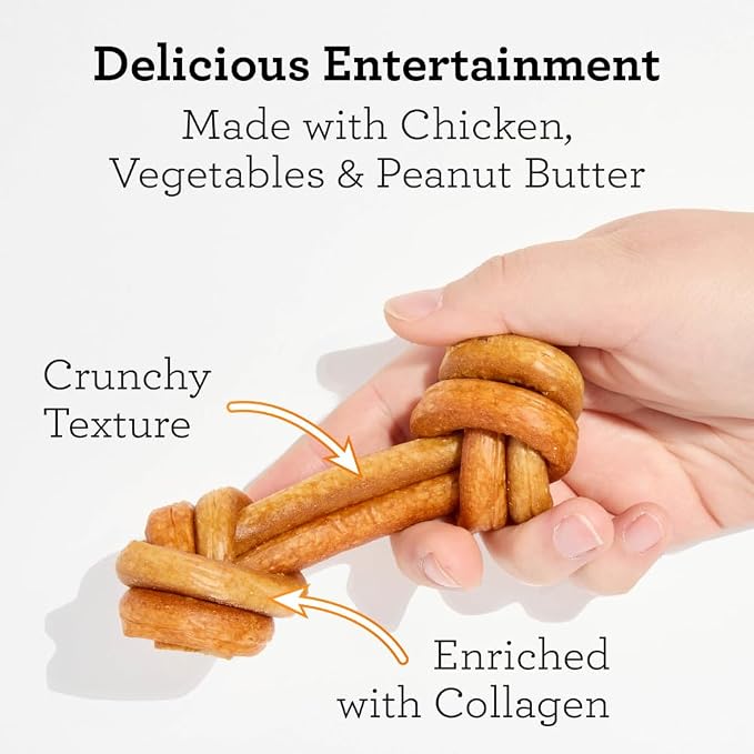 DreamBone CollaYUMS Knots Plus Collagen Chews for Dogs, 8 Count, Treat Your Dog to Rawhide-Free Chews Made with Chicken, Vegetables and Peanut Butter (Pack of 2)
