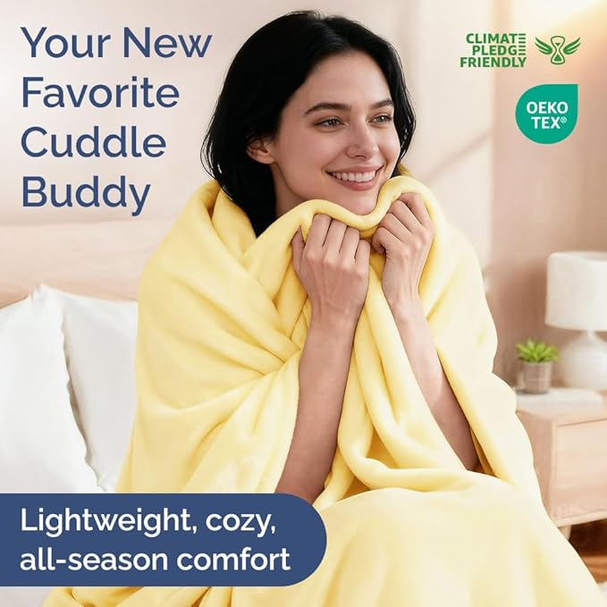 Ultra Soft Fleece Throw Blanket - College Dorm Room Essentials - Yellow | Flannel Fleece, Thick, Warm & Breathable, All Season Cozy, Anti-Static, Microplush, Lightweight for Couch, Bed & Dorm Bedding