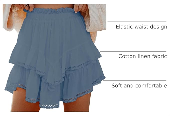 Flowy Shorts for Women Casual Boho Ruffle Tiered Skorts High Waist Mini Skirts Golf Tennis Crochet Shorts