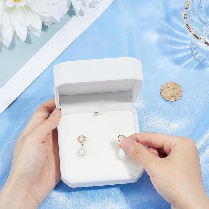 SUNNYCLUE Necklace Earrings Ring Gift Box Velvet Jewelry Set Box 3.6x3.6x1.7 Inch White Pendant Necklaces Organizer Storage Display Case for Bracelet Earring Ring Wedding Engagement Birthday Traveling