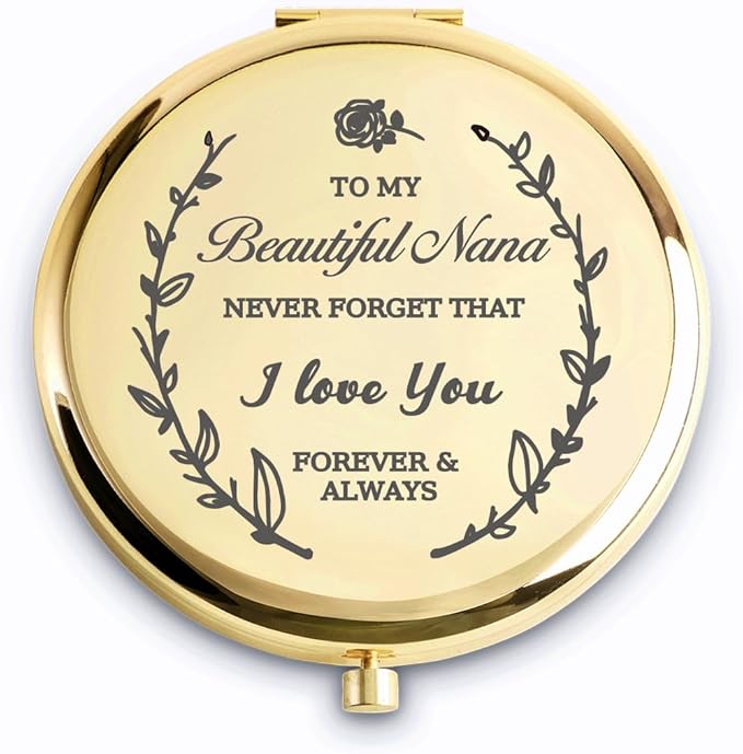 Nana Gifts from Granddaughter Grandson, Personalized Gift for Nana, Custom Compact Mirror, Goodie Bag & Basket Stuffers for Valentines Day, Mothers Day, Birthday, Wedding