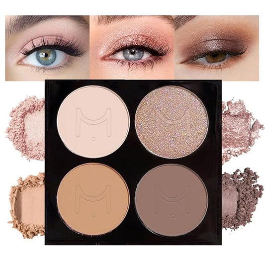 4 Colors Eyeshadow Makeup Palette – Christmas Gifts for Older Women, Neutral Light Nude Ivory Champagne Gold Warm Beige Dark Brown Matte & Shimmer Powder Eye Shadow, Highly Pigmented Waterproof