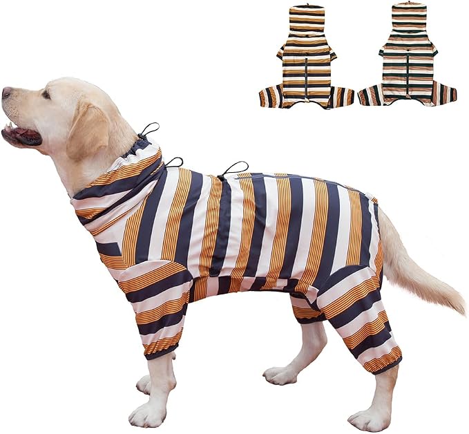 Dog Pajamas for Large Dogs,Extra Large Stretch, Suitable for Adult, Medium-Sized Dogs, Large Pet Jumpsuit Four-Legged Dog Clothes, Pet Clothing. (Yellow-Black Bar, 3XL)