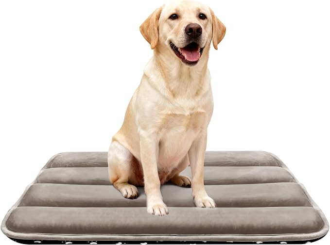 pobopobo Dog Crate Pad, Ultra Soft & Anti-Slip Kennel Mat, Secure Fit for Metal Crates & Dog Cages, Washable Cozy Bed for Small Medium Large Dogs (Light Brown, L(34"*20"*1.5"))