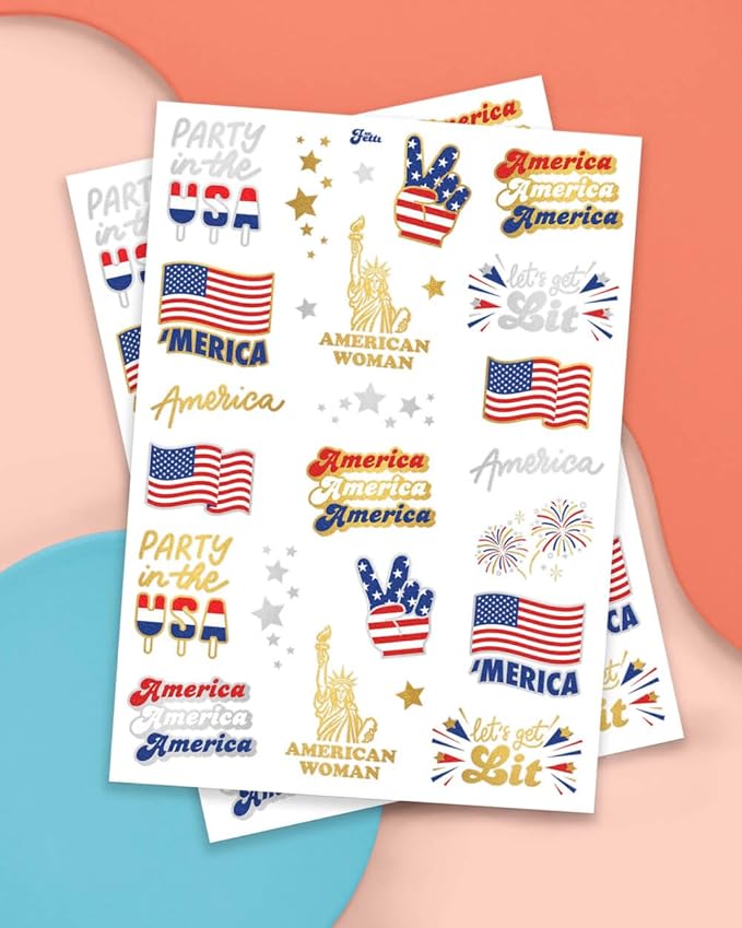 xo, Fetti Fourth of July Decorations Tattoos - 34 styles | Red White and Blue Party Supplies, 4th of July, USA Flag, Memorial Day, Independence Day, Labor Day