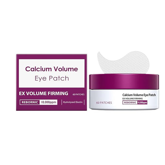 Calcium Volume Eye Patch with Rebornic 10,000ppm & Hydrolyzed Elastin – 60 Patches for Puffiness Relief, Fine Lines, Firming & Lifting, Hydrating Eye Patches for Face and Neck Care