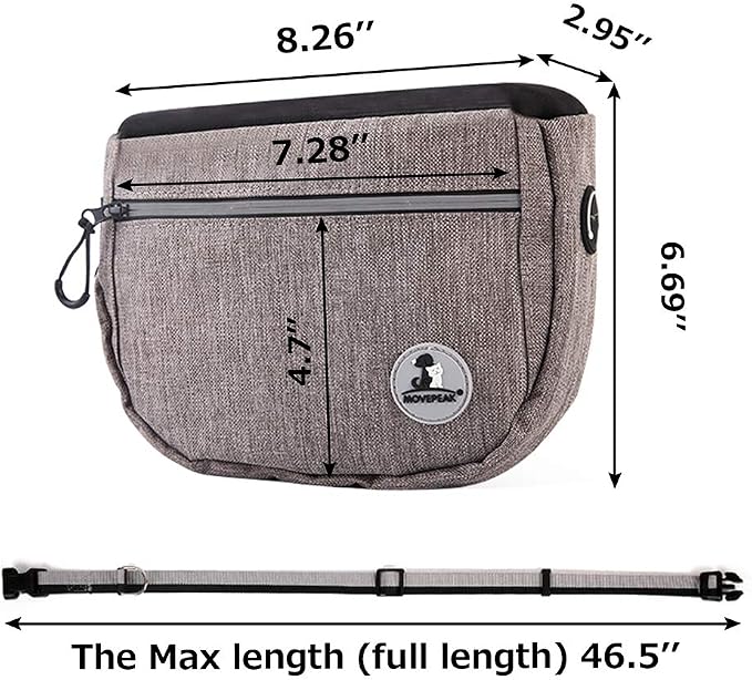 Pet Dog Treat Pouch Waist Bag, Auto Closing Waterproof Oxford Adjustable Training Belt Bags with Poop Bag Dispenser + Dog Collapsible Bowl for Dog Cat Running, Walking, Feeding (Blue)