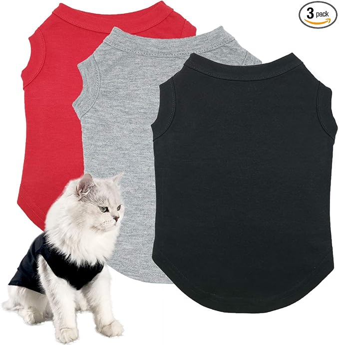 3pcs Dog Shirts Cats Clothes Sleeveless Blank Vest Apparel Extra Small Pet | Soft and Breathable Cat Outfits; Cat Clothing; T-Shirt for Puppy Small Medium Dogs and Cats; Solid Color Tank Top Costumes