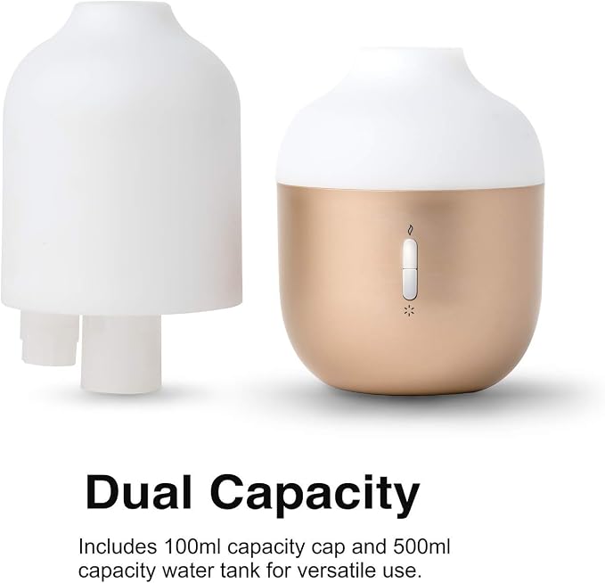Design Accents Diffuser for Essential Oils - Ultrasonic Aroma Diffuser with 2 in 1 100ml and 500ml Dual Capacity, Matte Gold
