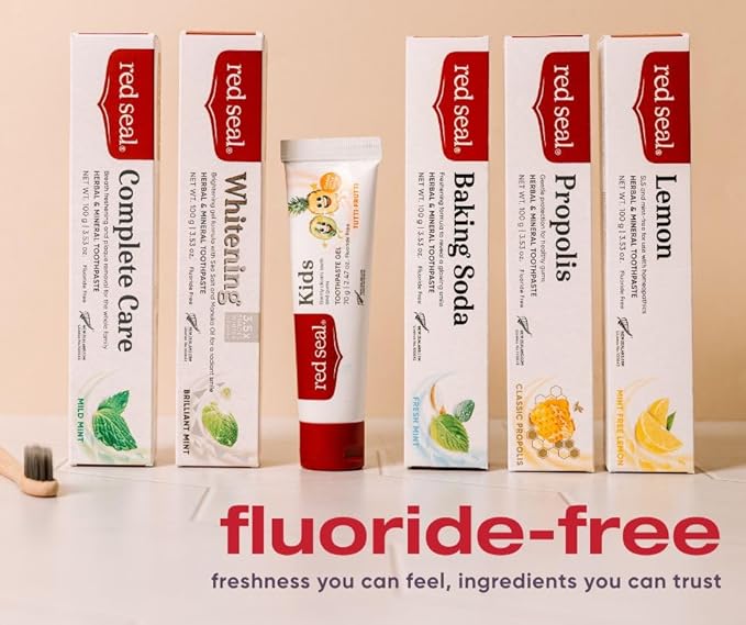 Red Seal Herbal & Mineral Fluoride Free Lemon Toothpaste - Mint Free Toothpaste for Adults - Vegan Friendly, Cruelty Free, No Artificial Colors or Flavors, NATRUE Certified Natural, SLS Free, 3.53 oz