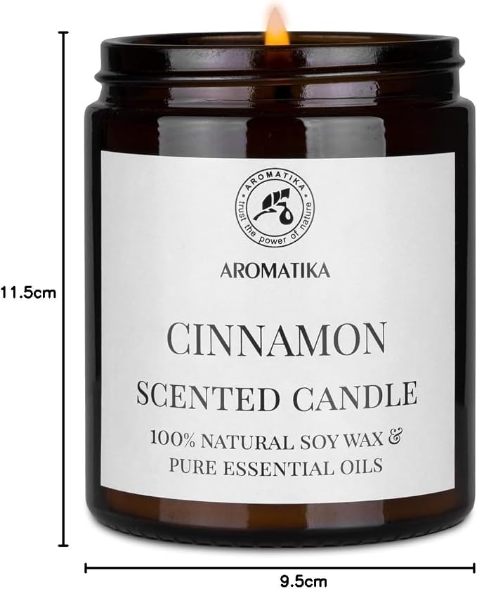 Scented Candle Cinnamon - Soy Wax Candles with Essential Oil - Aromatherapy Candle - Soywax 150g - Up to 45 Hours Burn Time - Home Scented Candles - Glass Candle Gift
