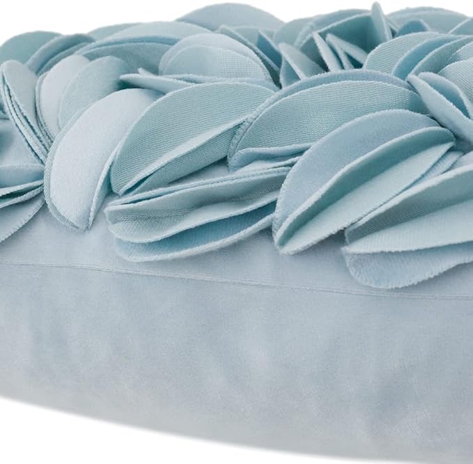 KINGROSE Handmade 3D Floral Accent Throw Pillow Case Soft Pillow Cover Gorgeous Cushion Cover for Sofa Couch Bed Home Decor 12 x 20 Inches Velvet Light Blue | Solid Flower Soft Pillowcase, Gorgeous Cushion Cover, For Sofa Couch Bed Home Decor