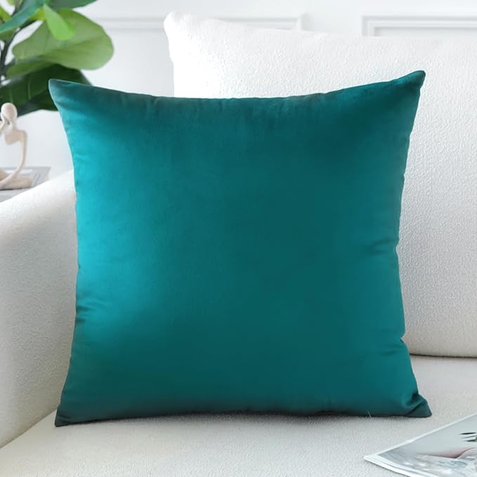 Artscope Luxury Velvet Pillow Covers Decorative Square Pillowcases Soft Solid Cushion Cases for Couch Sofa Bedroom Home Decor 16x16 Inch Teal