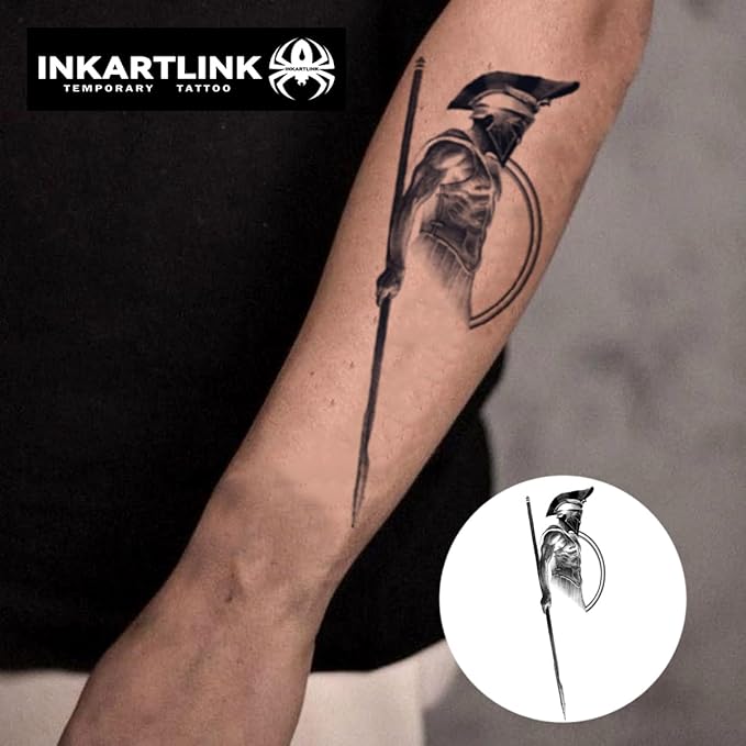 INKARTLINK Semi Permanent Tattoo, Creative Men's Party Tattoo, Exquisite and Realistic Design, Interesting Tattoo Experience, Cruelty-free, Non-reflective, Waterproof (Warrior)