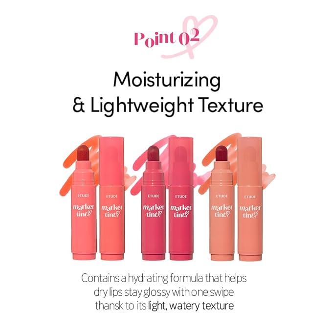 ETUDE Dear Darling Marker Tint #4 Milk Strawberry (5g) | Hydrating & Long Lasting Lip Stain | High Pigmented Lip Maker with Easy Drawing Tip | Korean Lip Tint, Korean Makeup, Kbeauty