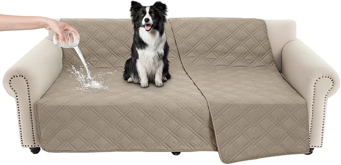 100% Waterproof Washable Dog Blanket，Khaki+Khaki 68"x82" | ,7-Layer Reversible Couch Covers for Dogs Met for Sofa Furniture Car Camping