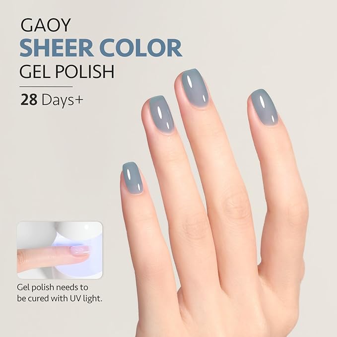 GAOY Jelly Nude Blue Gel Nail Polish, 16ml Sheer Neutral Translucent Soak Off Gel Polish, UV Light Cure for Nail Art DIY, 1722 Hazy Blue