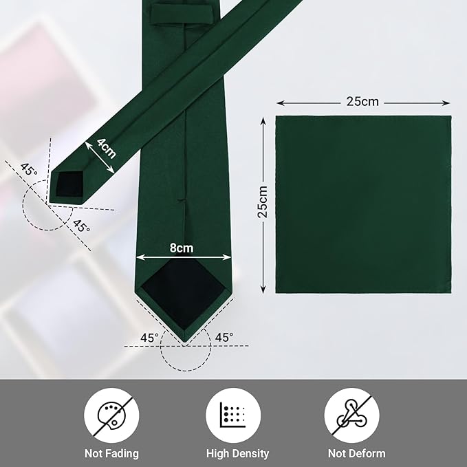 Black Tie Set in Gift Box Mens Solid Color 3.15" (8CM) Black Necktie and Pocket Square Set