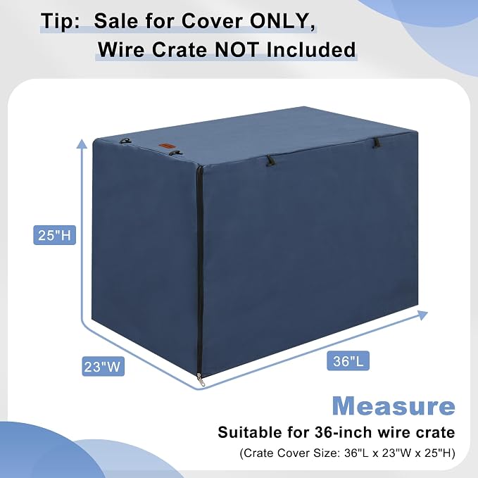 Seiyierr Dog Crate Cover - Kennel Covers Fit for 36 Inch Dog Crate, Double Door Polyester for Wire Puppy Crate Indoor Outdoor Protection, Blue