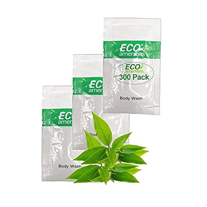 ECO amenities Body Wash Sachets - 300-Pack, 0.35 fl oz (10 mL), Green Tea - Travel Body Wash Bulk & Hotel Guest Amenities