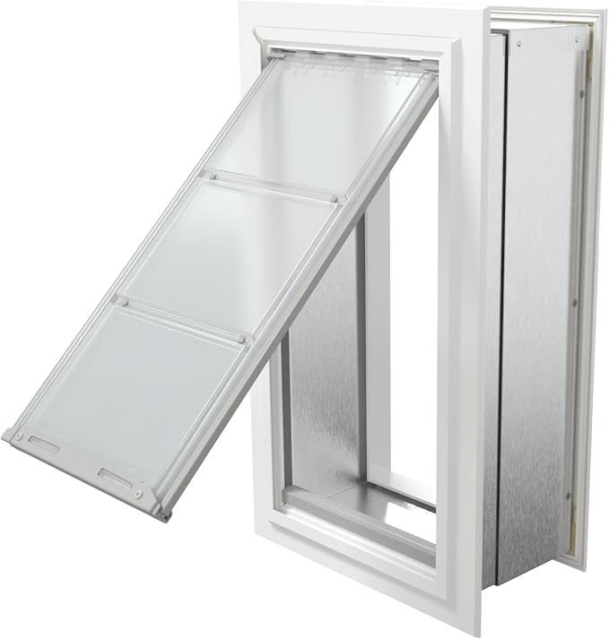 Endura Flap Single Flap Pet Door for Thick Walls | Deep Wall Design up to 13" Thick | Insulating Dual-Layer Flap & Durable Aluminum Frame | Includes Locking Cover | White, Large, Single Flap
