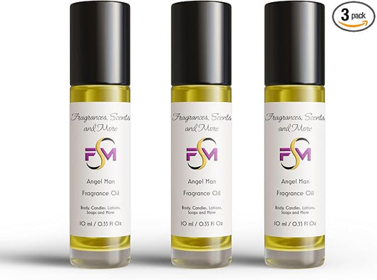 Angel Man Fragrance Oil - 3 Bottles 0.33 Fl Oz Glass Roll On (10ml)