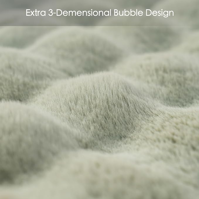 Super Comfort Oversized Warm Thick Bubble Luxury Plush Rabbit Faux Fur Throw Blanket, Fluffy Blanket,Soft Cozy Blanket for Couch Chair Bed Sofa Living Room (Sage Green, 50inX60in)