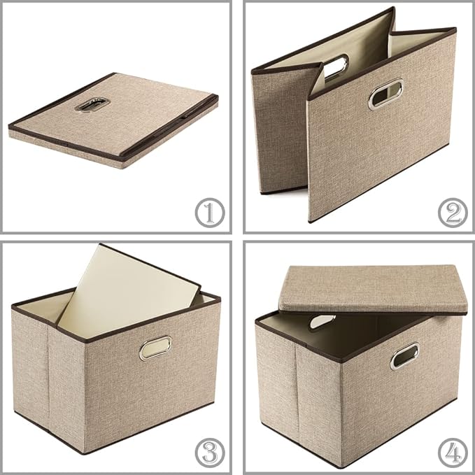 Extra Large Collapsible Storage Bins with Lids [5-Pack] Linen Fabric Foldable Storage Baskets Boxes Organizer Containers Cube with Cover for Bedroom Closet Office Nursery (22.8x15.75x13.8)