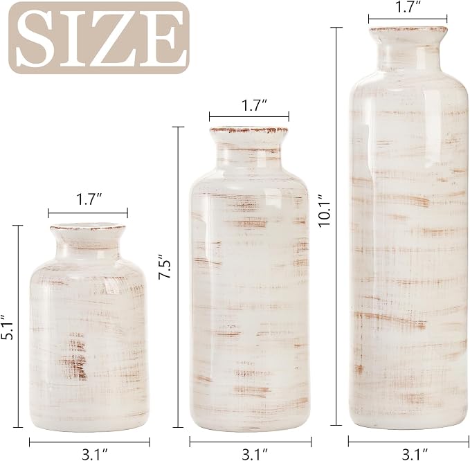 Nicunom Ceramic Vase Set of 3, Rustic Ceramic Flower Vase for Home Decor, Boho Decorative vase for Room, Centerpiece,Table, Shelf, Mantel and Entryway Decor
