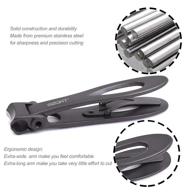 SZQHT Ultra Wide Jaw Opening Toenail Clippers Nail Clippers for Thick Nails Cutter for Ingrown Manicure Set,Pedicure Kit,Men & Women (Gray)