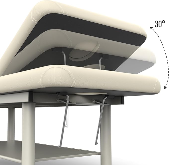 Heavy Duty Professional Stationary Massage Bed Wide Massage Table with Backrest for Treatment Physical Therapy Spa Facial Bed, Metal Frame PU Leather Segmented Structure