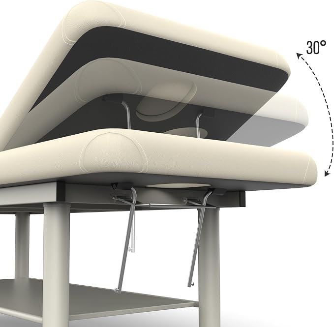 pouseayar Heavy Duty Professional Stationary Massage Bed with Wide Backrest for Therapy, Facial Treatments, Metal Frame, PU Leather