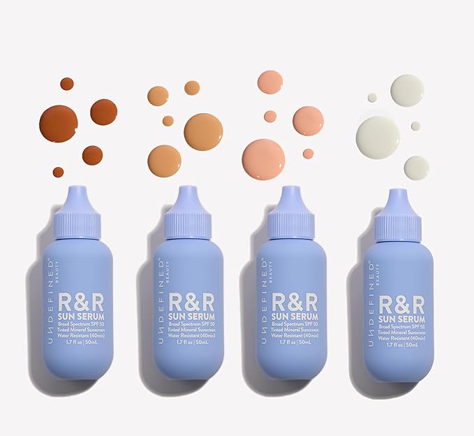 Undefined Beauty R&R Sun Serum SPF 50 PA++++ Tinted Mineral Sunscreen with Niacinamide, Water Resistant Broad Spectrum Protection & Blue Light Defense (Light Tint)