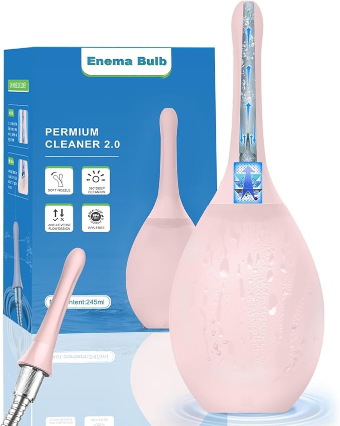 Enemas Anal Douches for Men Women - Enema Bulb with Soft Silicone Nozzles,Anti Backflow Shower Douche Enema Kit,Feminine Care Shower Enema Douche Kit Cleaner Flusher,Shower Tube Connectable,Pink