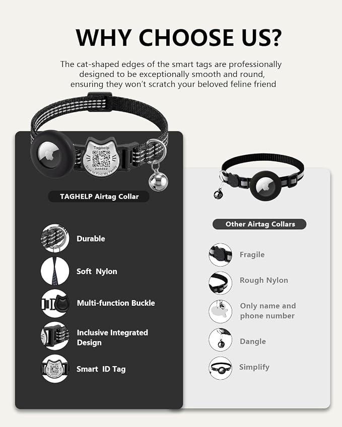 Cat Collar with AirTag Holder, QR Code Tag and Bell (Orange, Dot Matrix)