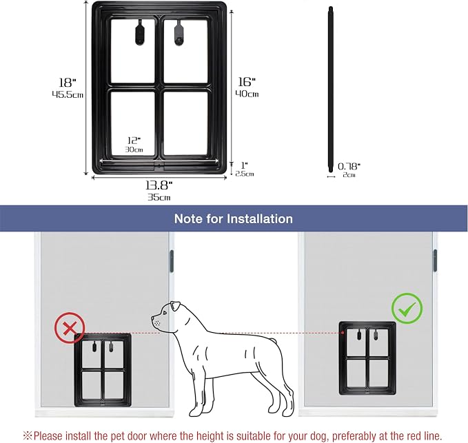 Namsan Pet Screen Door, Dog Door for Sliding Screen Door, 12x16 Inches Doggy Door for Screen Door, Magnetic Close Dog Door Window Porch, Large, Black