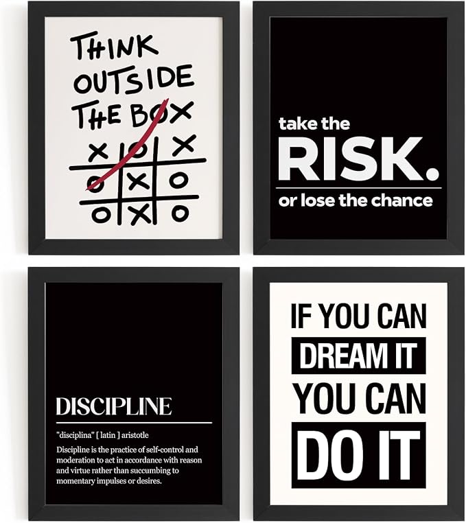 DSHFG Office Motivational Inspirational Wall Art Prints Unframed | Motivational Balck Office Positive Affirmations Wall Decor Posters, Inspirational Quotes Wall Art, 12x16 Unframed