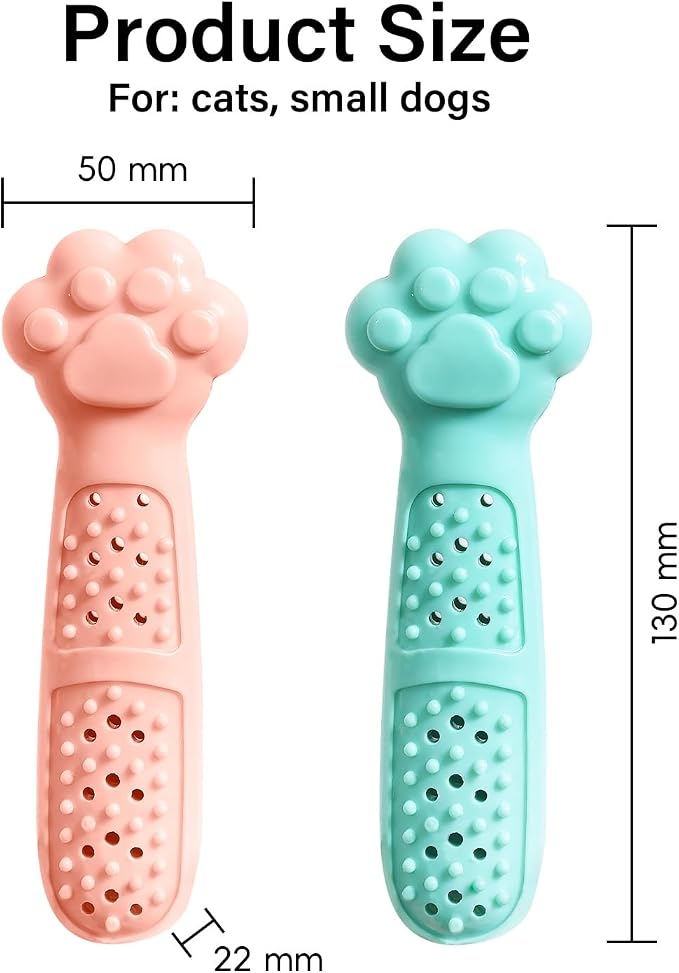 Cat Teething Toy, Cute Cat Paw Kitten Chew Toys for Cat Dental Care, Cat Treat Dispenser Toy for Kitten Chewing, Kicking and Boredom Releasing, Pet Puzzle Toys for Indoor Cats (Green-2 PCS)