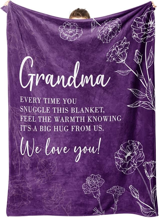 GiltGlimmer Grandma Gifts, Grandma Floral Blanket 80" x 60", Purple | Birthday Gifts for Grandma from Grandkids, to My Grandmother Soft Flannel Throw Blanket for Christmas Mothers Day