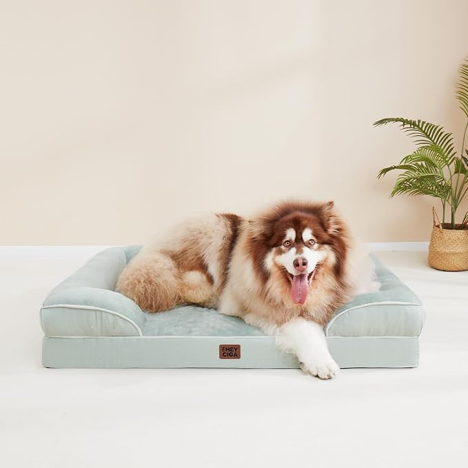 EHEYCIGA Orthopedic XXL Dog Bed, Waterproof Washable XL Big Pet Bed 48" | Non-Slip Bottom and Egg-Crate Memory Foam Extra Large Pet Couch Bed with Washable Removable Cover, Sage Green