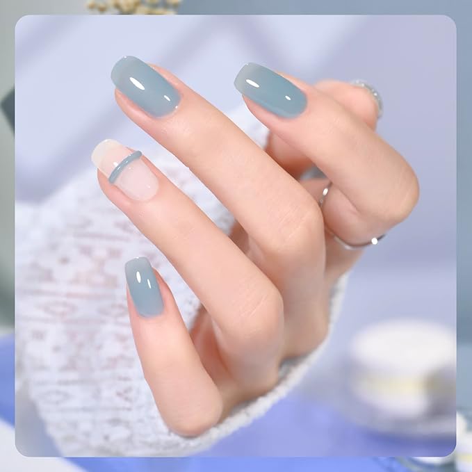 GAOY Gel Nail Polish Kit, 3 Colors Jelly Milky White Blue Gray, Sheer Soak Off UV Gel Polish Set - Cloudy Coast