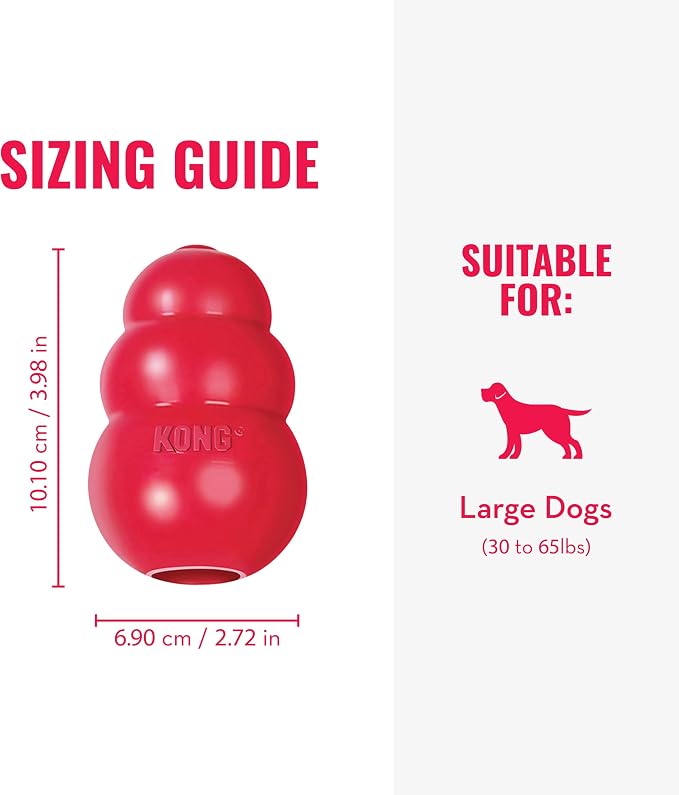 KONG Classic Stuffable Dog Toy, Natural Rubber Chew, for Large Dogs | Treat-Filling Fetch & Chew Toy with Erratic Bounce, Made from KONG Durable Natural Rubber for Extended Playtime