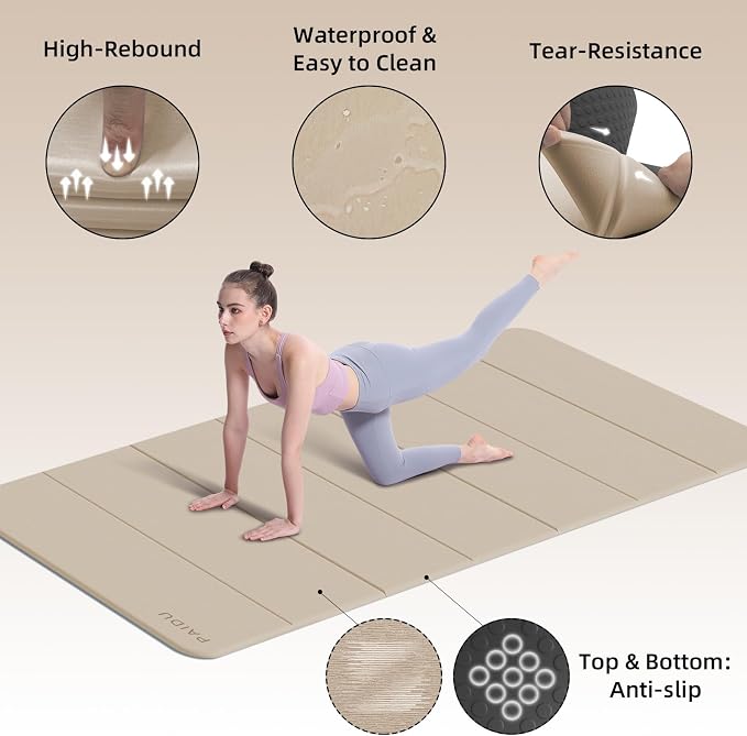 PAIDU Foldable Yoga Mat thick- 2/5" (10MM) TPE Non-Slip Design, Quick Fold，Easy Storage, 75x40 Extra Long/Wide for Indoor Yoga, Pilates and Outdoor Travel Workouts