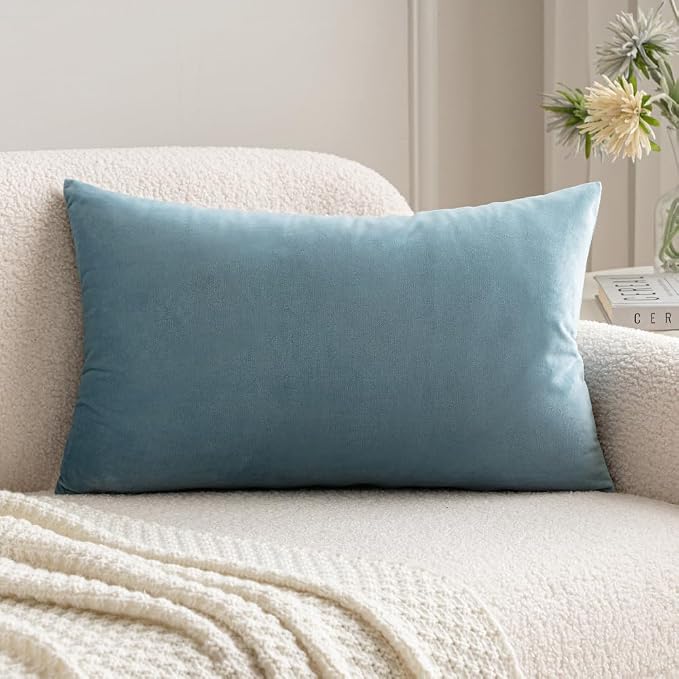 MIULEE 12x20 Inch Lumbar Velvet Throw Pillow Cover Set of 1 Blue Gray | Soft Luxury Decorative Throw Pillow Cover, Single Rectangle Cushion Case, Home Decor for Chair Couch Sofa Bedroom Car Bed