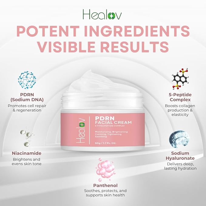 PDRN Cream – Rejuvenating Korean Face Moisturizer with Salmon DNA, Niacinamide & Vitamin C – Anti-Aging, Firming, Plumping Daily Cream for Dark Spots, Uneven Tone, Glow, Collagen & Barrier Repair