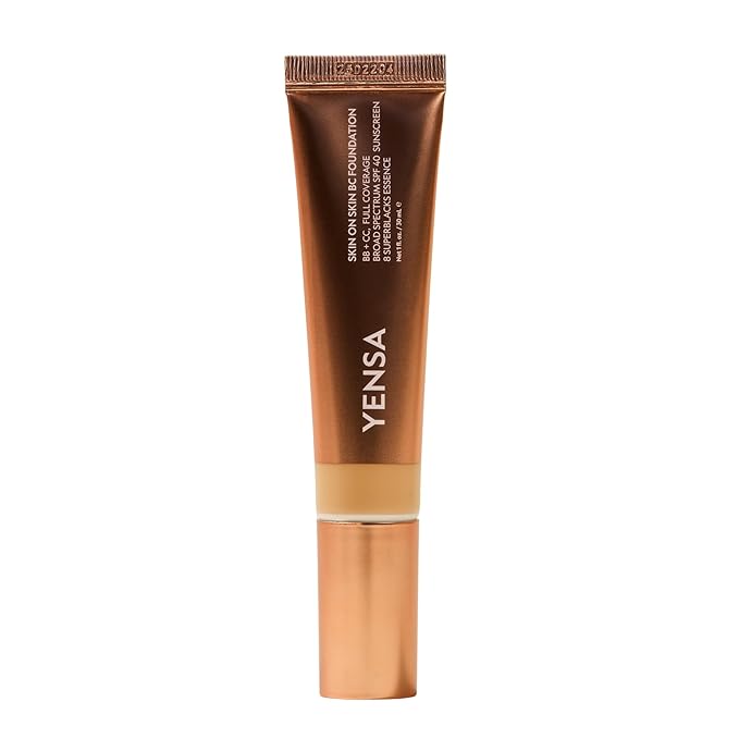 YENSA Skin on Skin BC Foundation Makeup - CC, BB Cream & Full Coverage Foundation-In-One - Buildable, Radiant Finish with SPF 40, Hyaluronic Acid, Peptides & 8 SuperBlacks - Medium Golden (1 oz)
